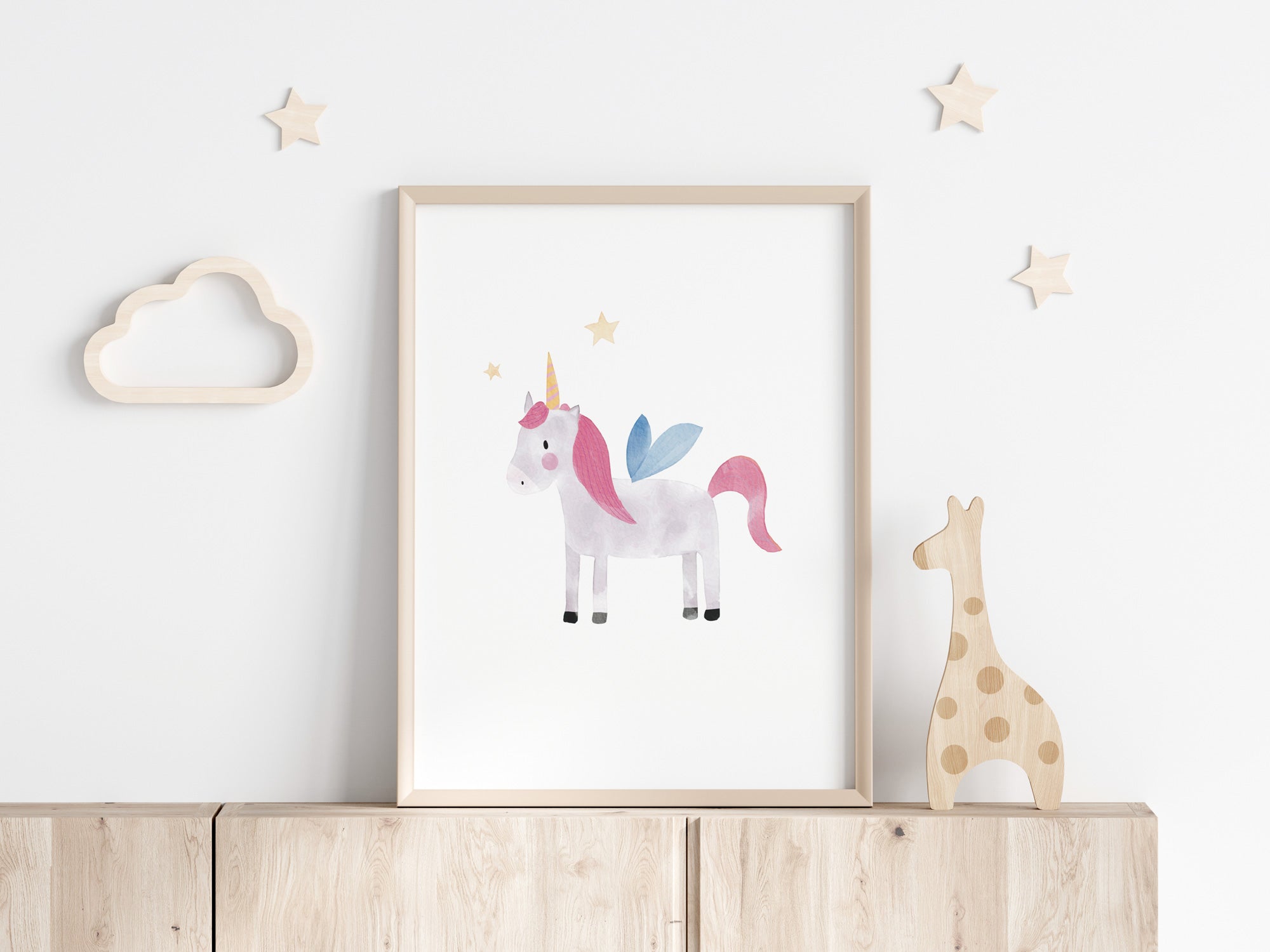 🦄 Einhorn Kunstdruck – Zauberhaftes Aquarell-Poster für Kinderzimmer & Babyzimmer | Hochwertiges Künstlerpapier