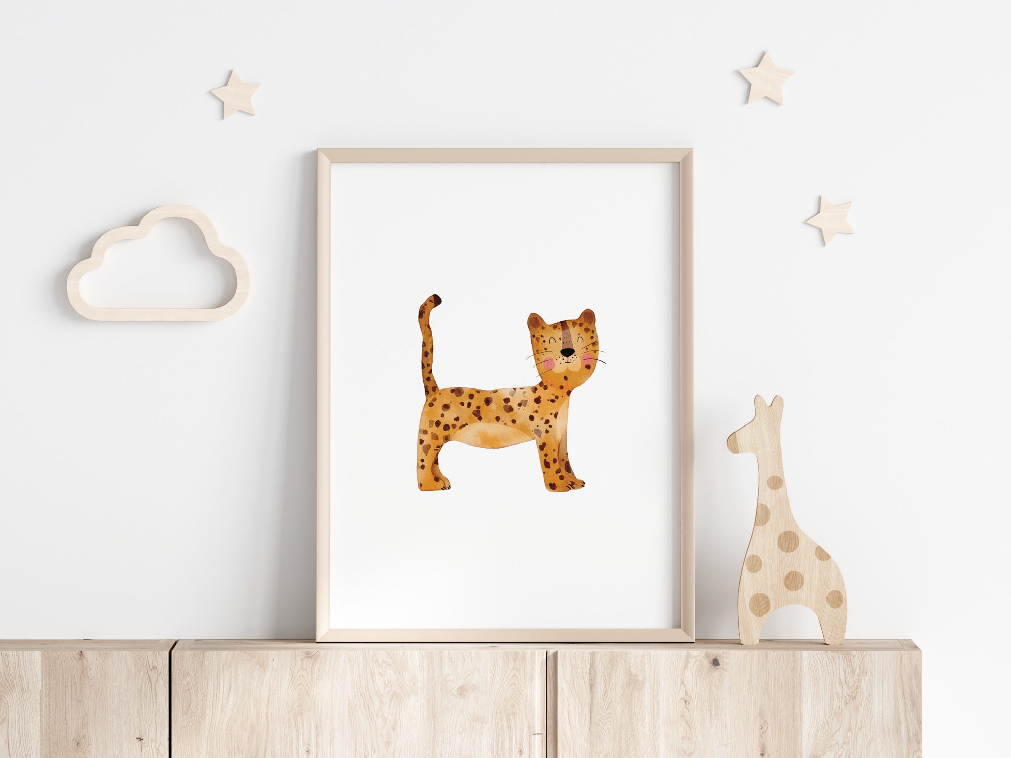 🐆 Leoparden Kunstdruck – Aquarell Poster für Kinderzimmer & Babyzimmer | Personalisierbar & Nachhaltig