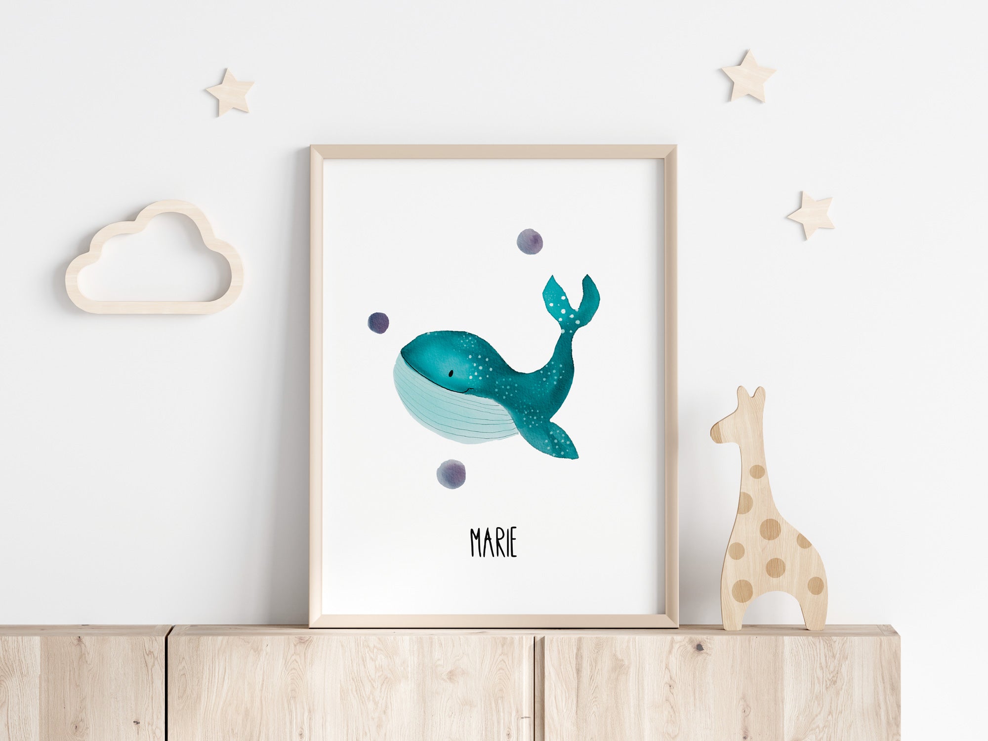 🐋 Wal Kunstdruck – Aquarell Poster für Kinderzimmer & Babyzimmer | Personalisierbar & Nachhaltig