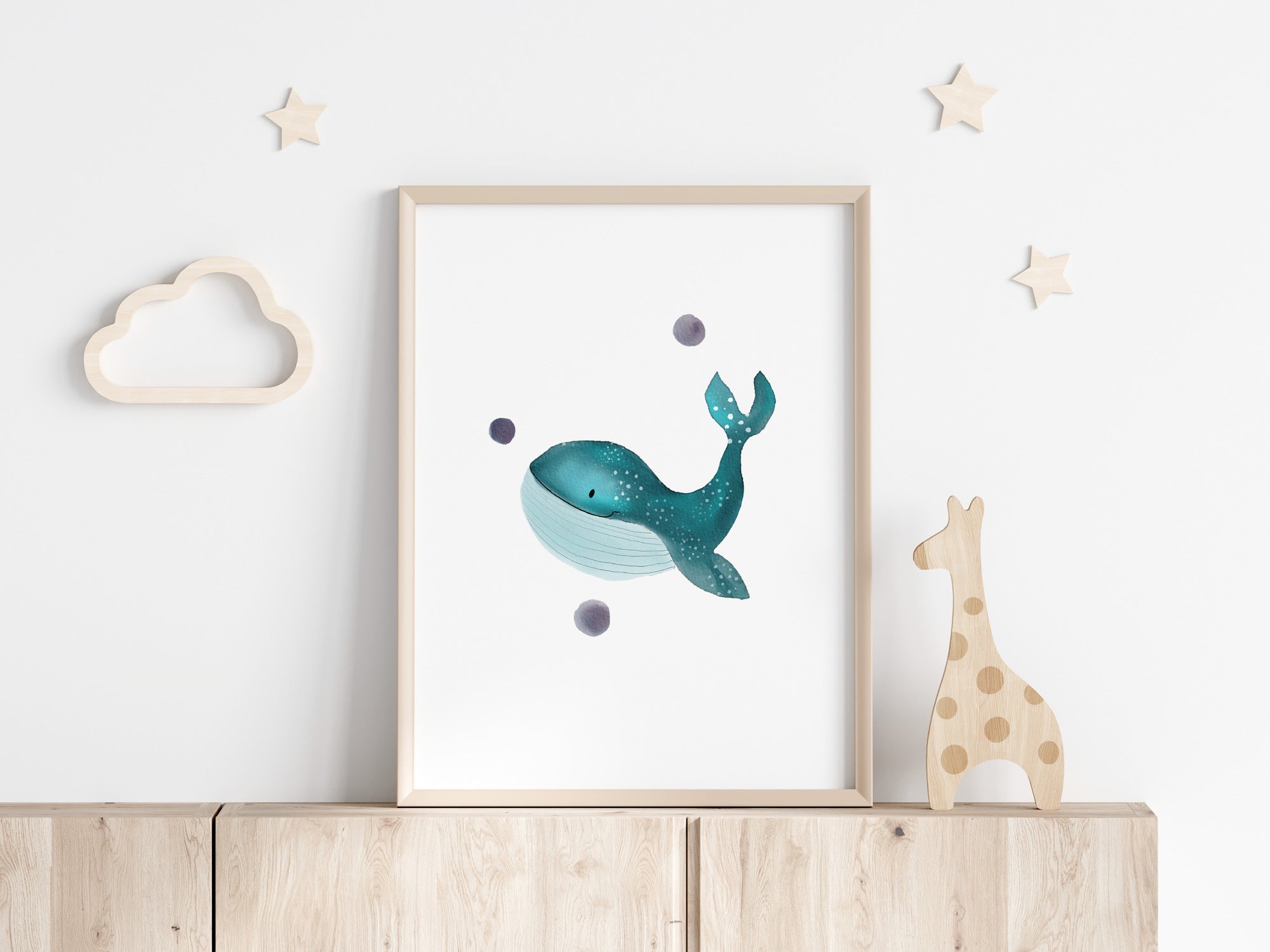 🐋 Wal Kunstdruck – Aquarell Poster für Kinderzimmer & Babyzimmer | Personalisierbar & Nachhaltig